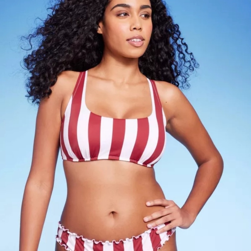 Women's Shade & shore Red & White Striped Bikini 34B/ M bottom